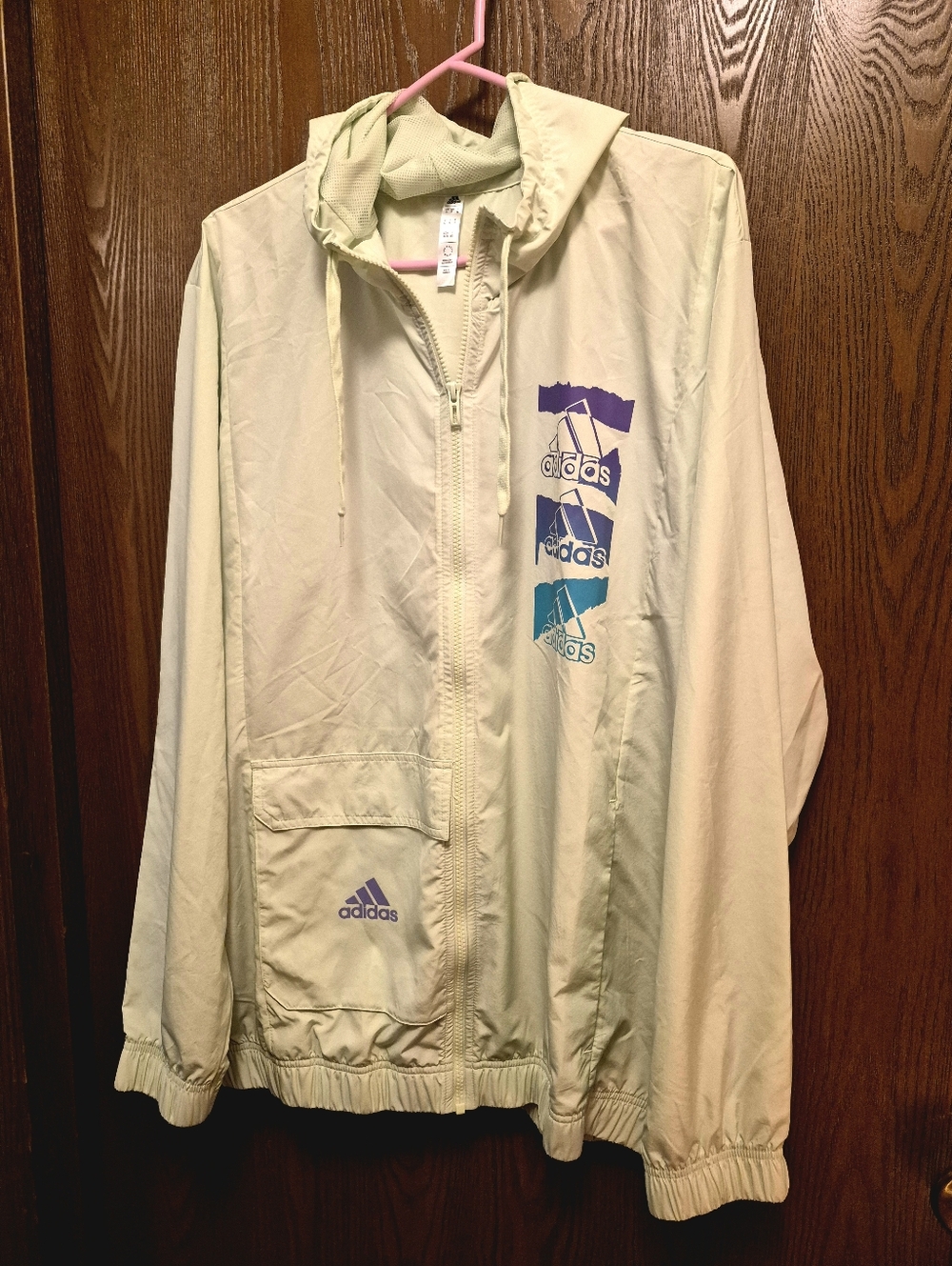 Adidas Lemon Lime Hooded Women's Windbreaker with Purple & Teal Logo Accents XL